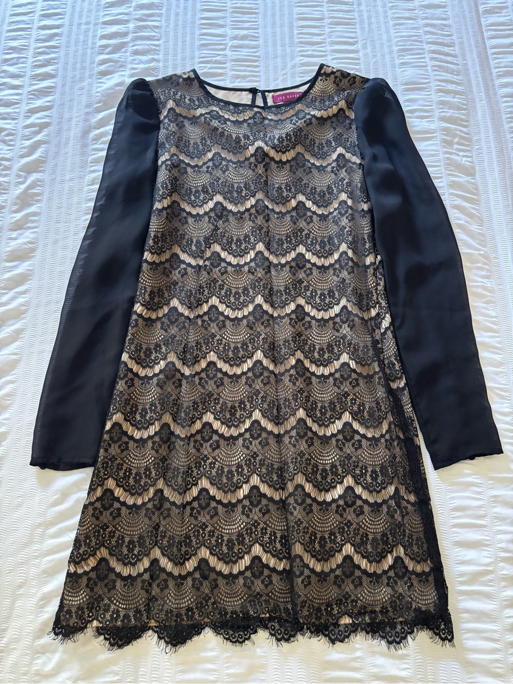 Ted Baker Black Lace Overlay Dress with Nude Lining